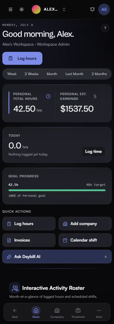 Solo dashboard in dark mode